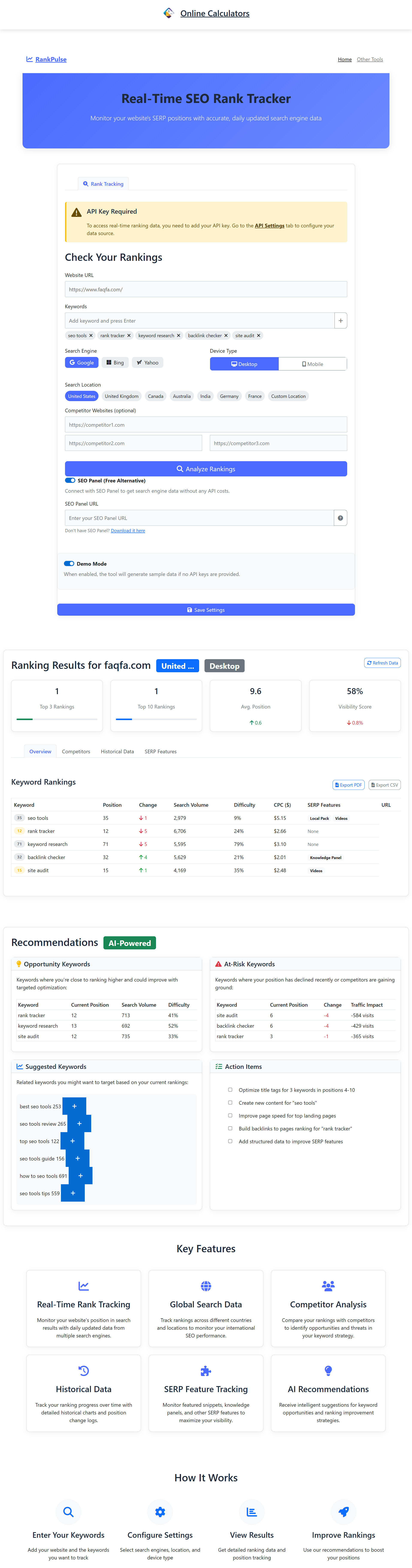 Online Calculator Plus SEO Rank Tracker