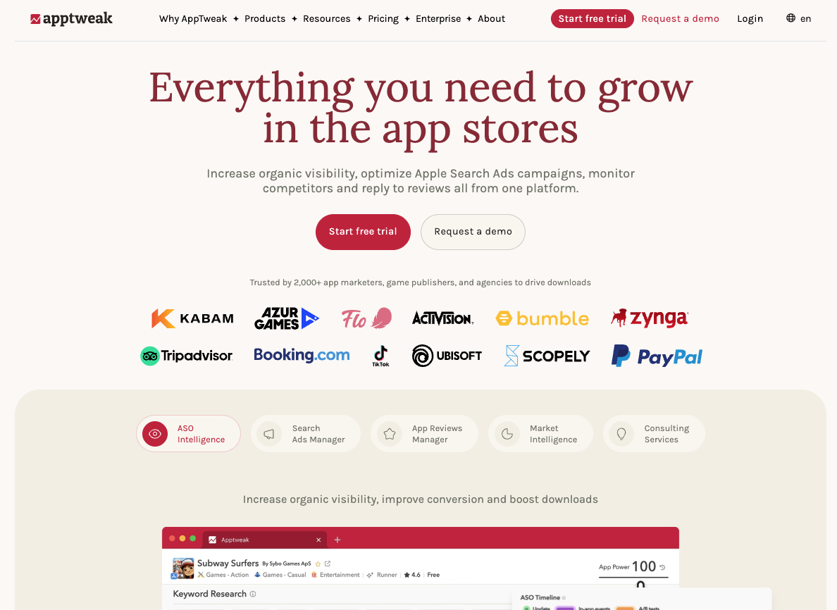 AppTweak homepage