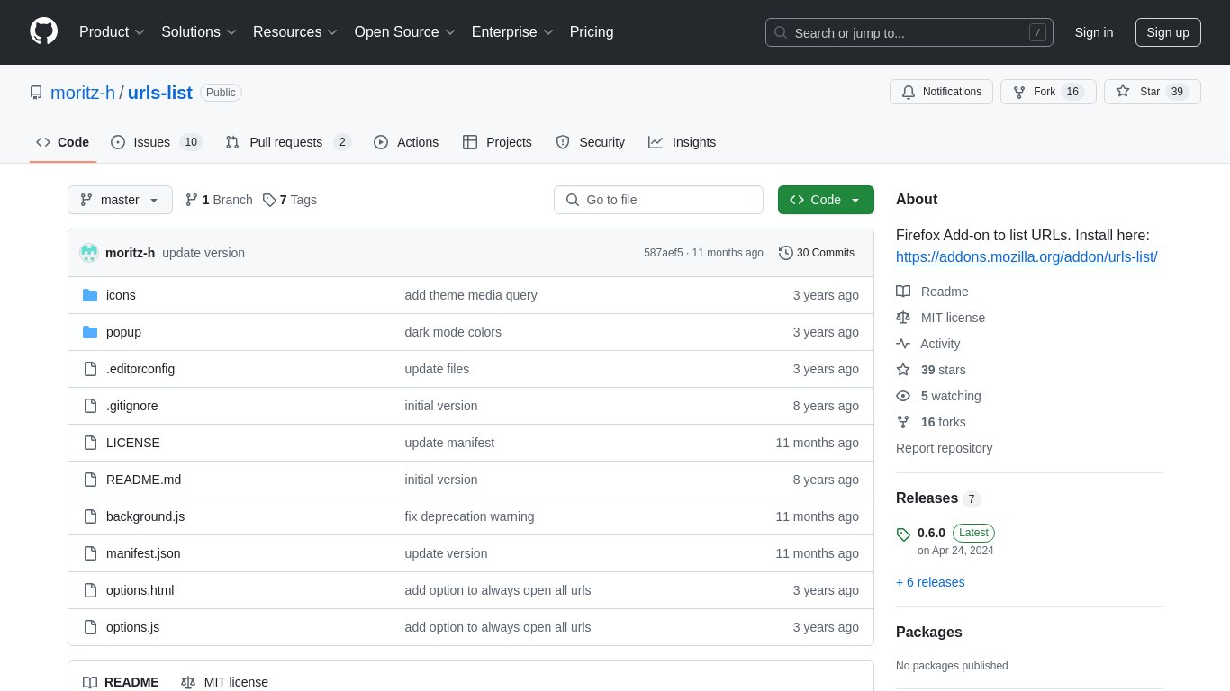 URLs List Landing page