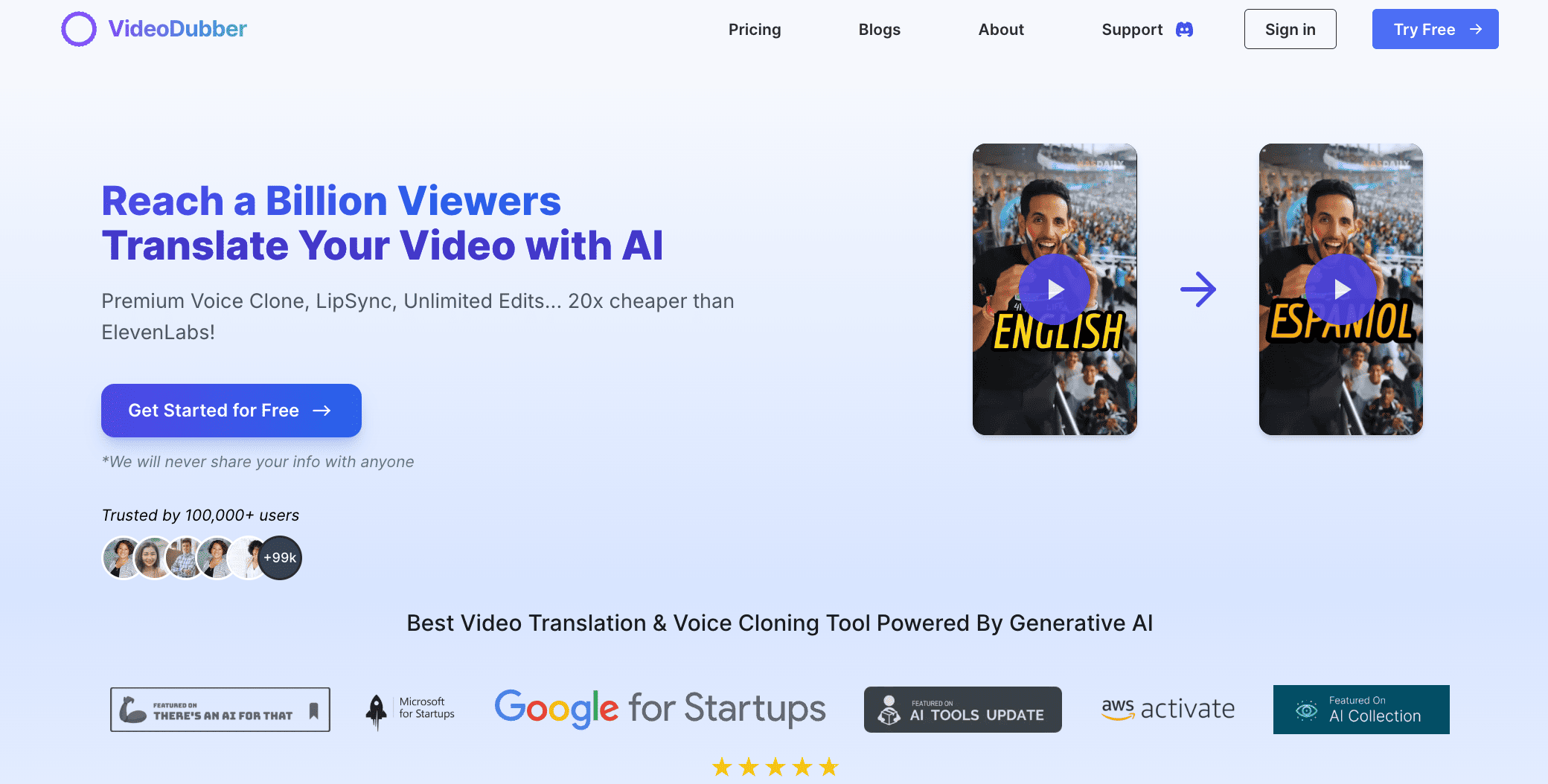 VideoDubber AI Best Video Translator - Front Page