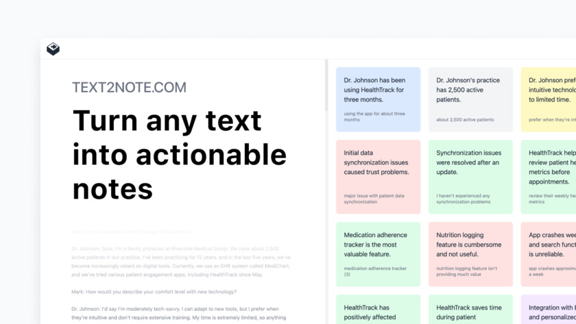Text2Note Landing Page
