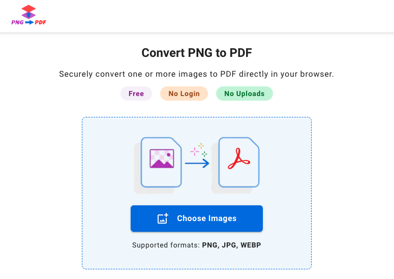 PNGtoPDF.org Securely convert one or more images to PDF directly in your browser.
