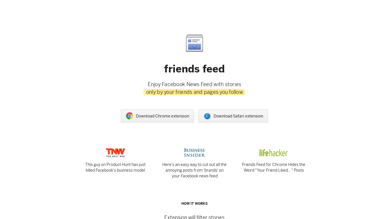Facebook friends feed Landing page