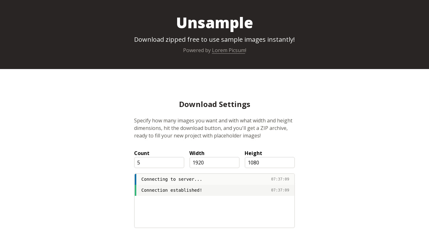 Unsample Landing page