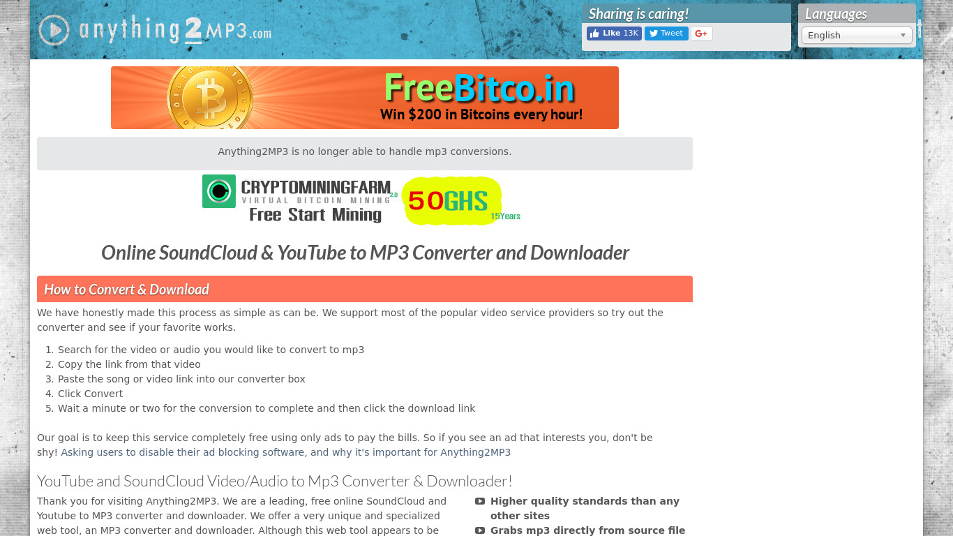 Anything2MP3 Landing page
