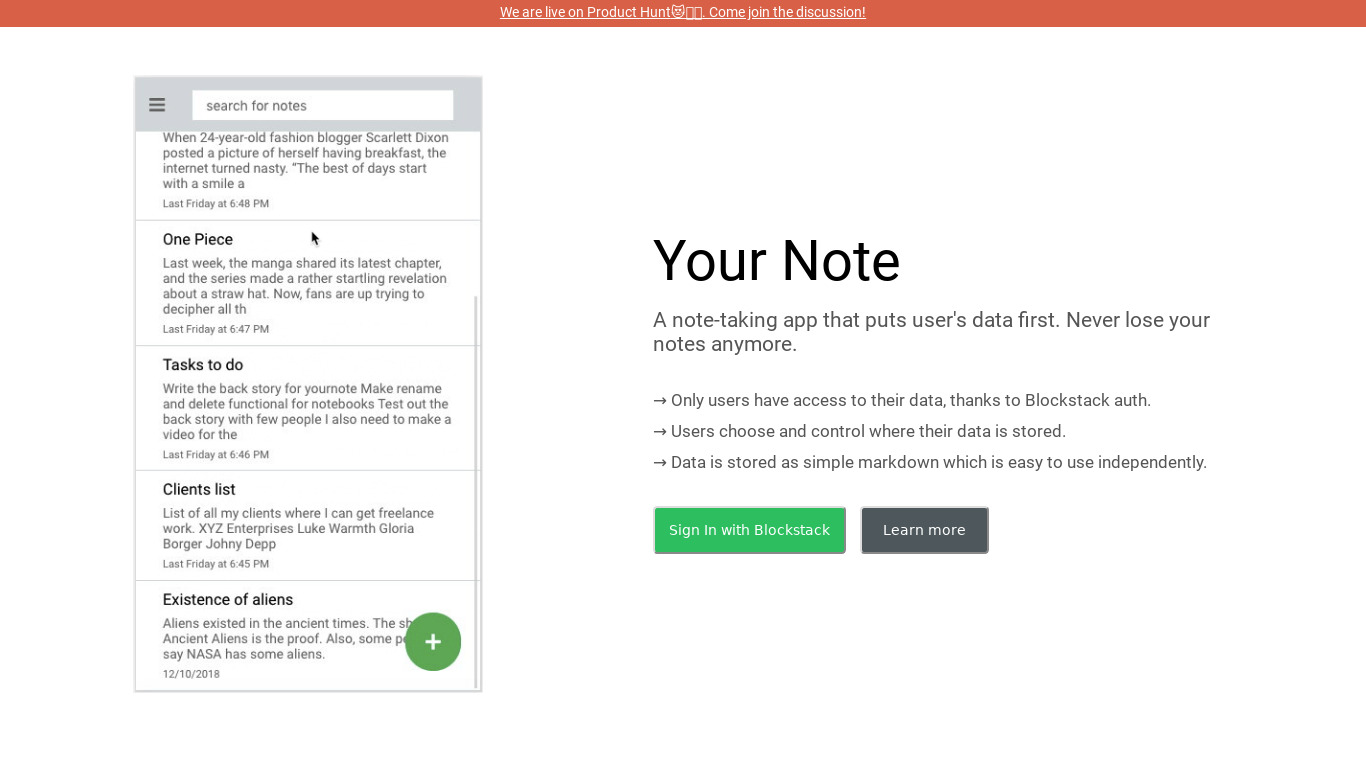 YourNote Landing page