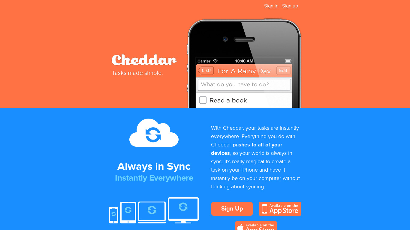 Cheddar App Landing page