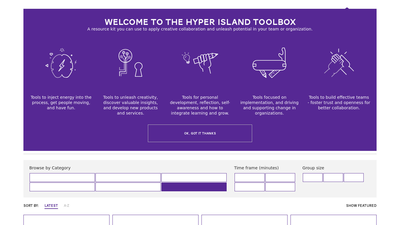 Hyper Island Toolbox Landing page