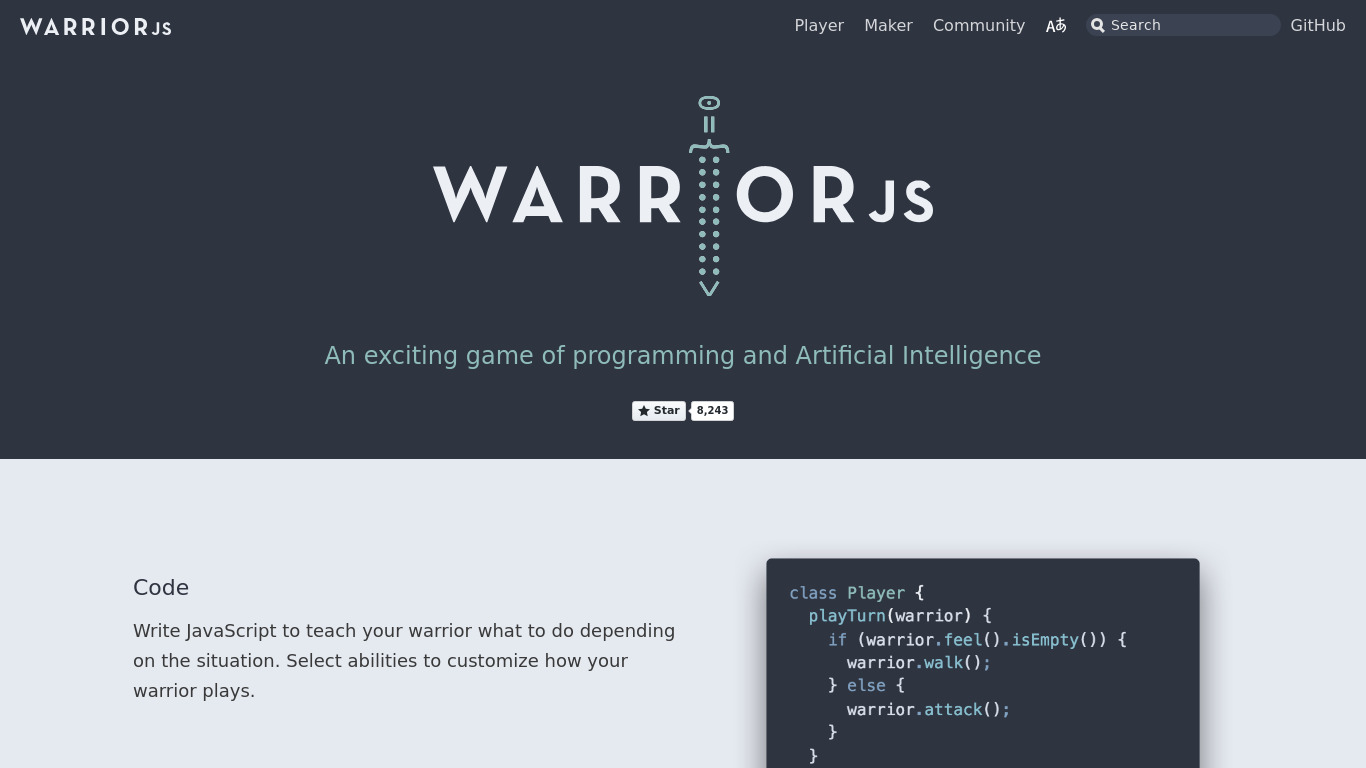WarriorJS Landing page