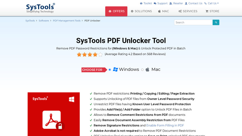 SysTools PDF Unlocker Landing Page