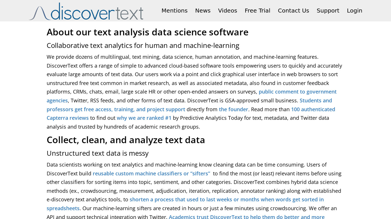 DiscoverText Landing page