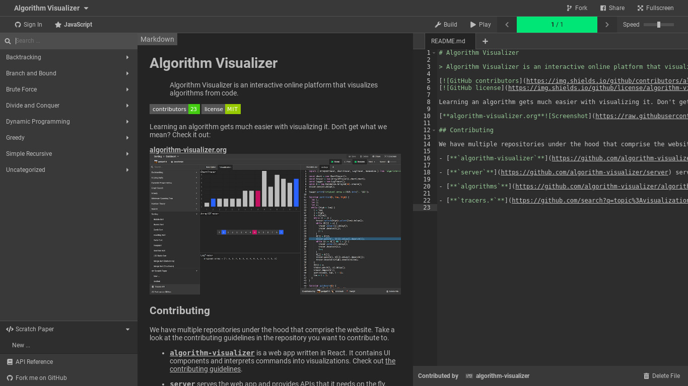 Algorithm Visualizer Landing page