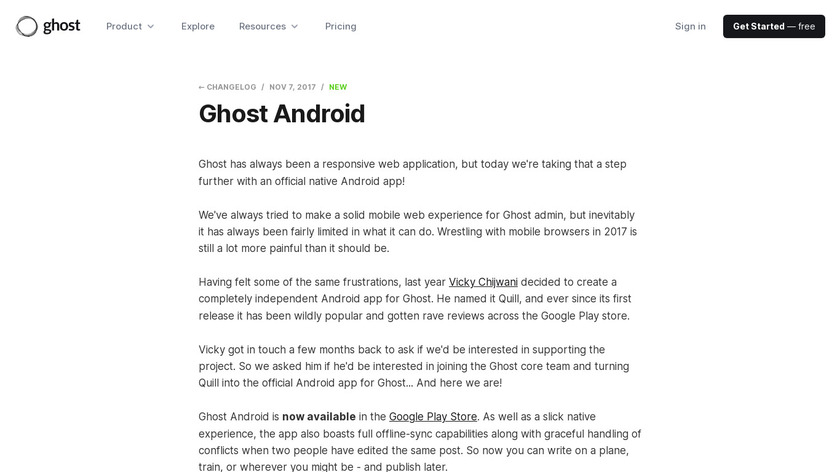 Ghost for Android Landing Page