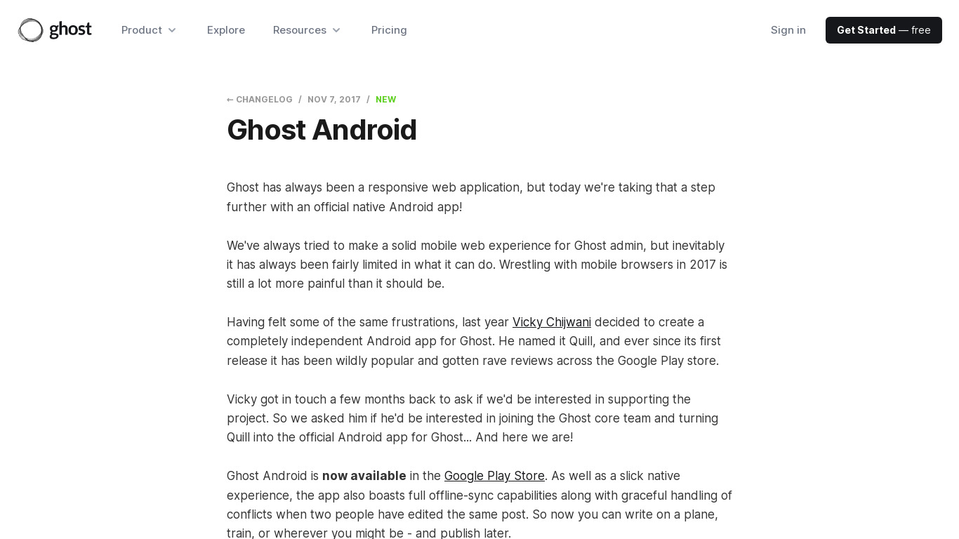 Ghost for Android Landing page