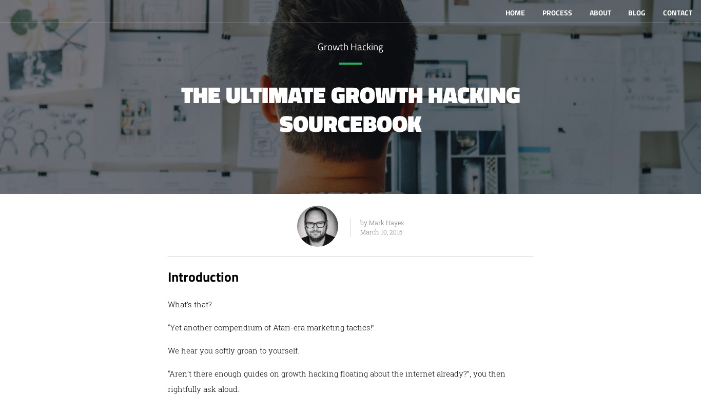 Growth Hacking Sourcebook Landing page