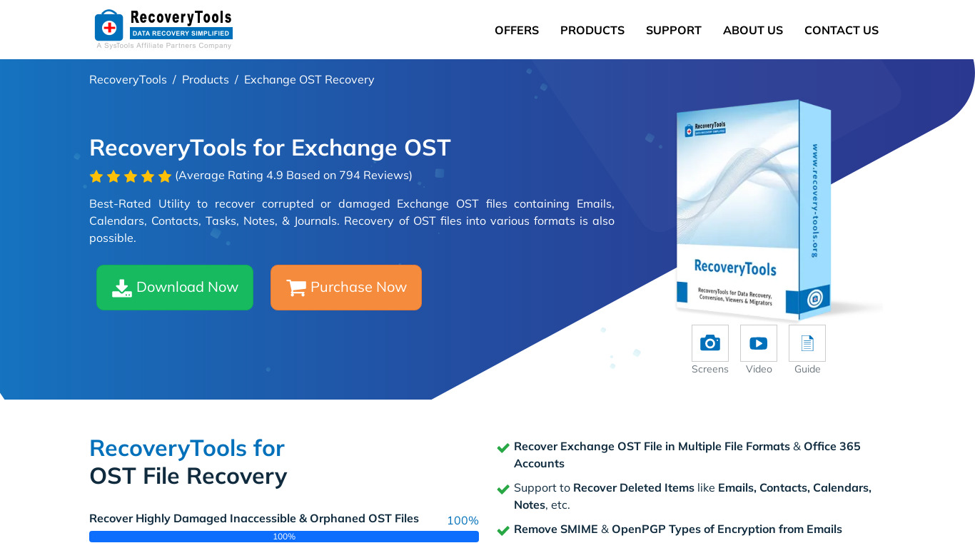 RecoveryTools for Exchange OST Landing page