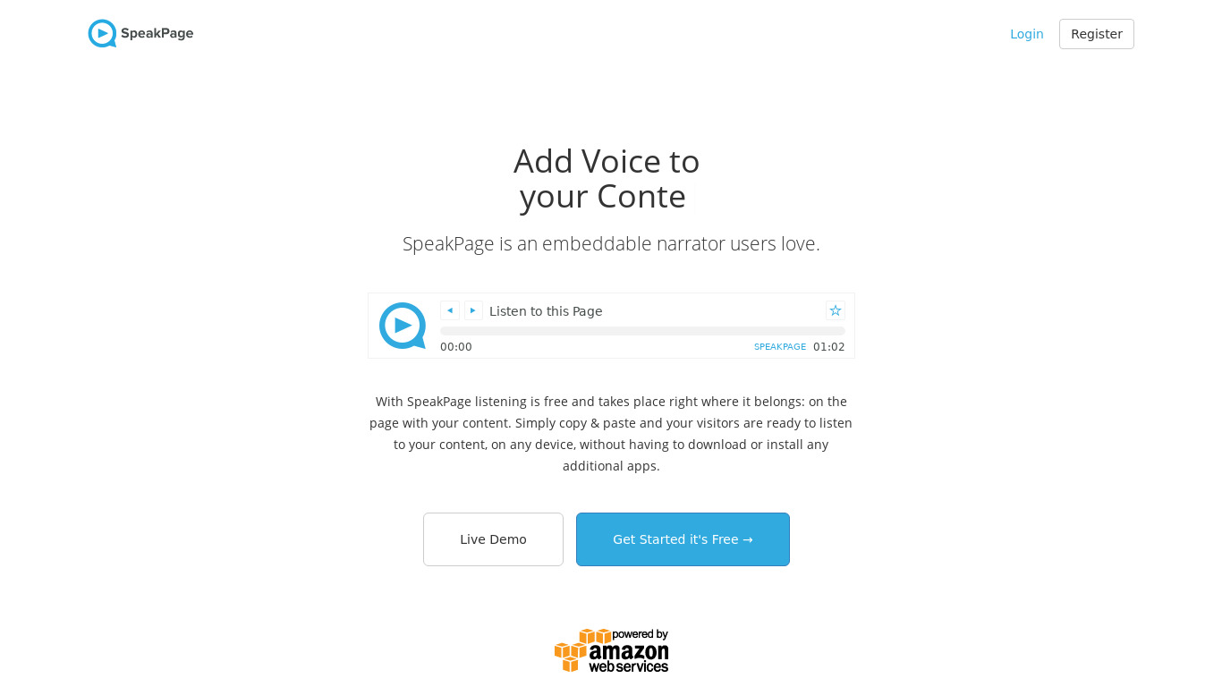 SpeakPage Landing page