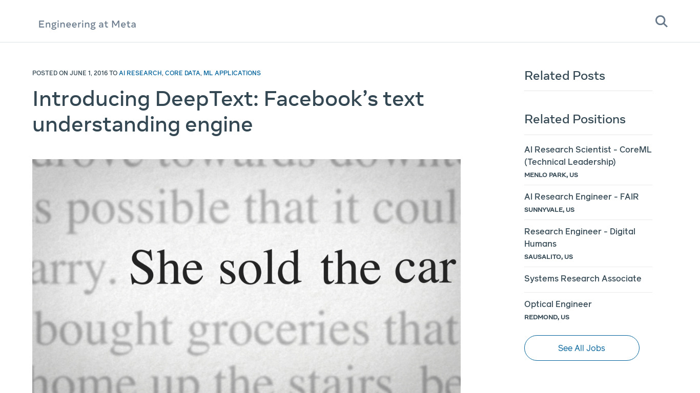 Facebook DeepText Landing page