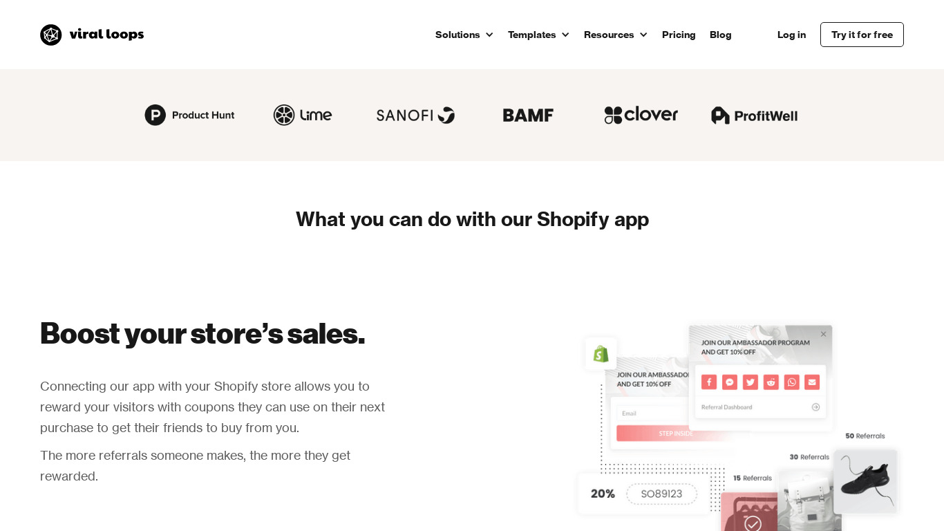 Viral Loops for Shopify Landing page