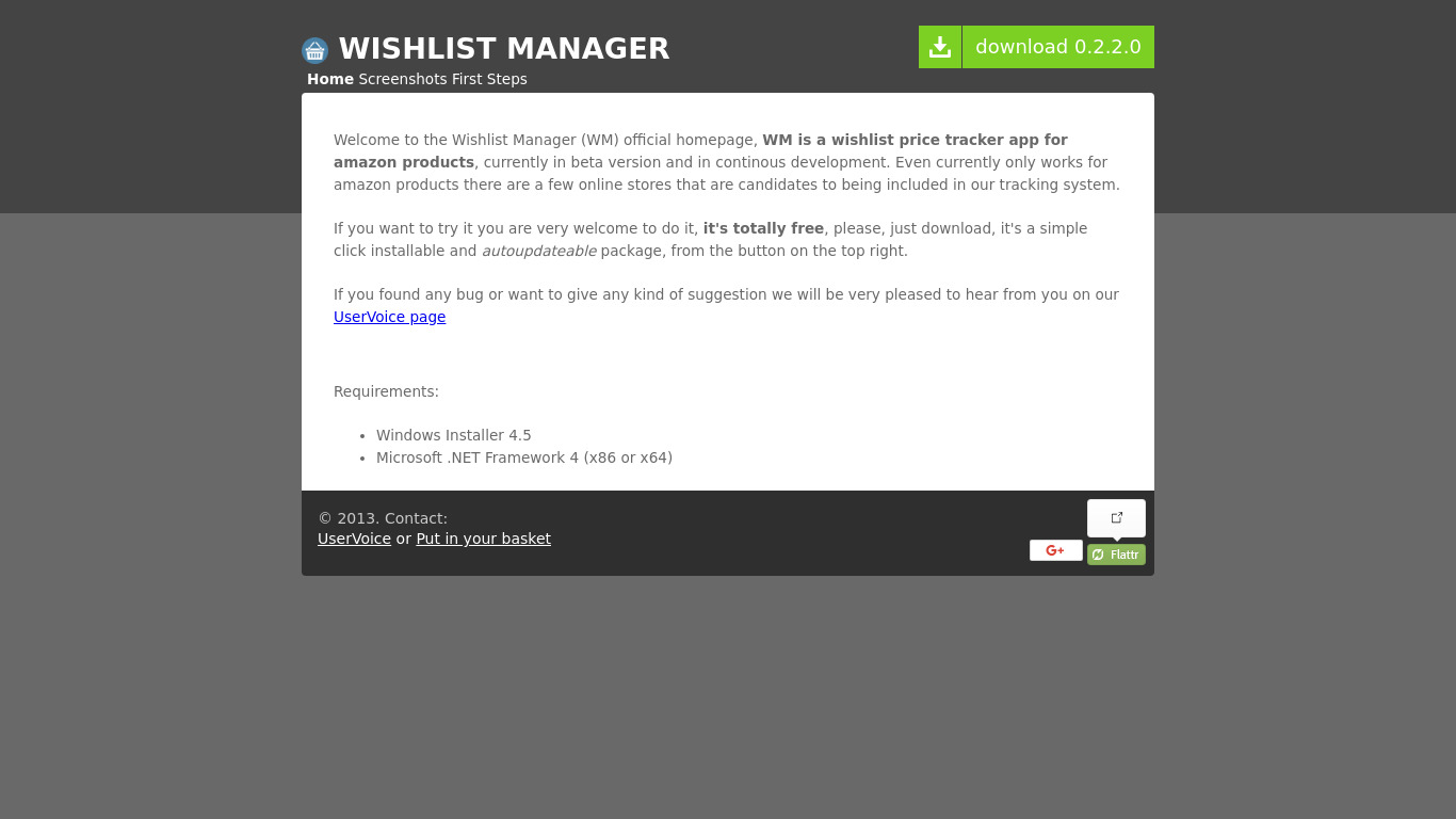 Wishlist Manager Landing page