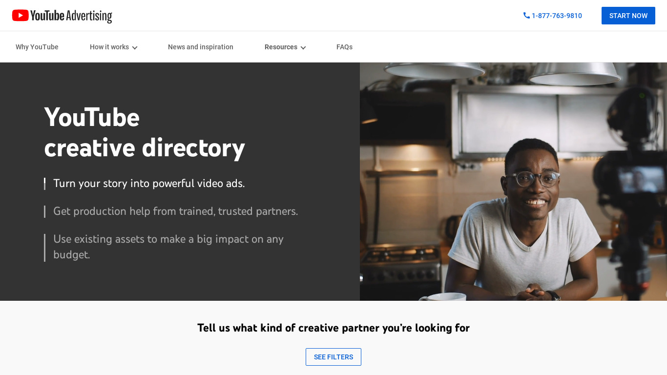 YouTube Director Landing page