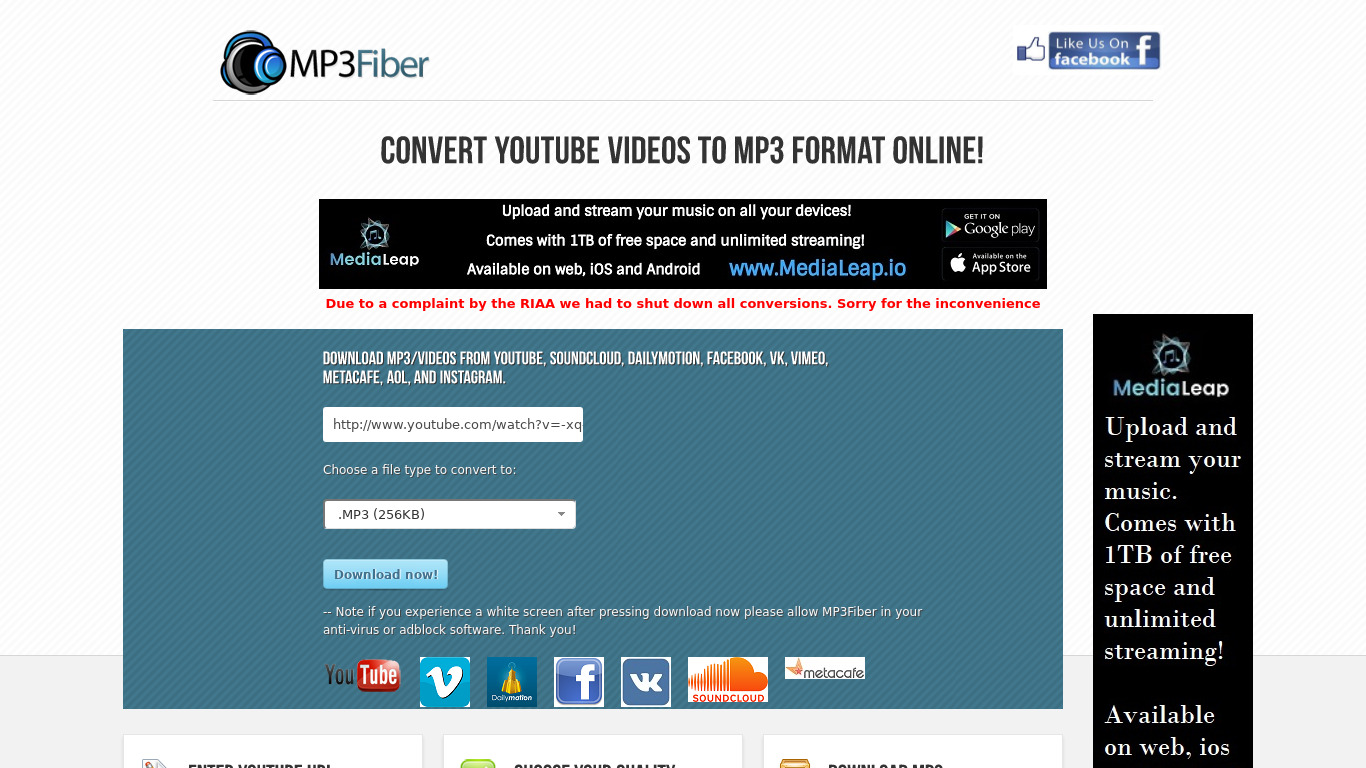 MP3Fiber Landing page
