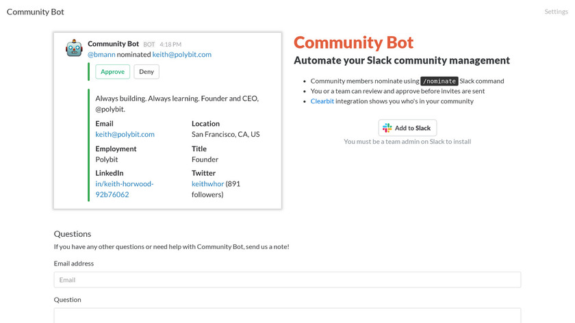 Community Bot Landing Page