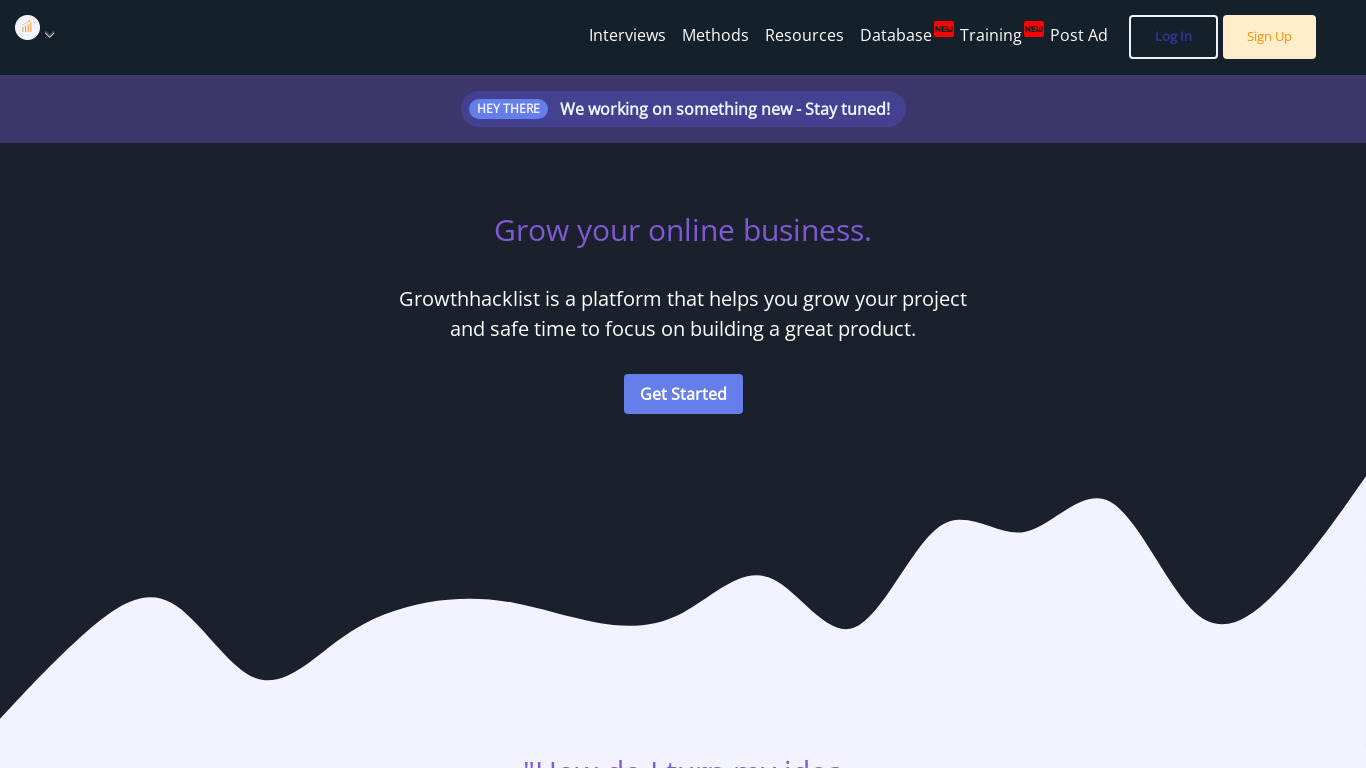 GrowthHackList Landing page