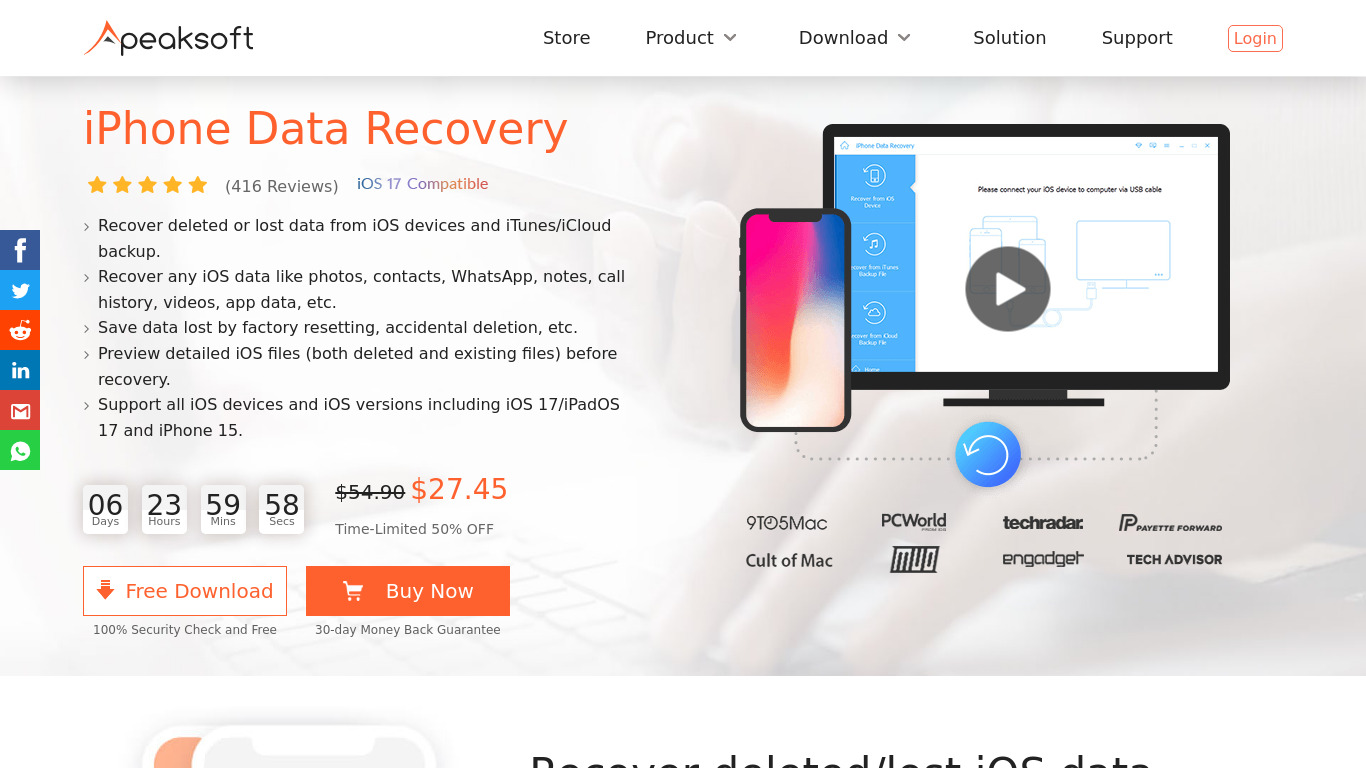 Apeaksoft iPhone Data Recovery Landing page