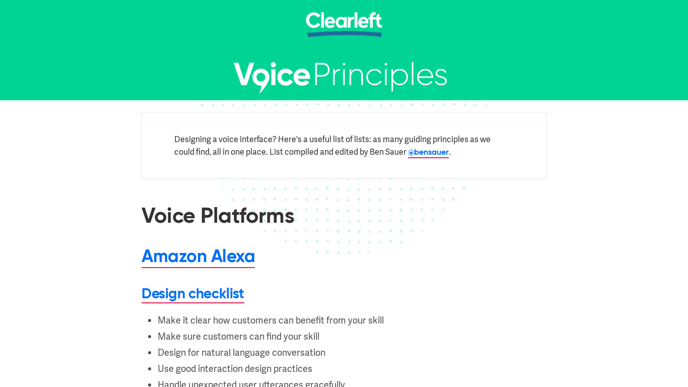 Voice Principles Landing page