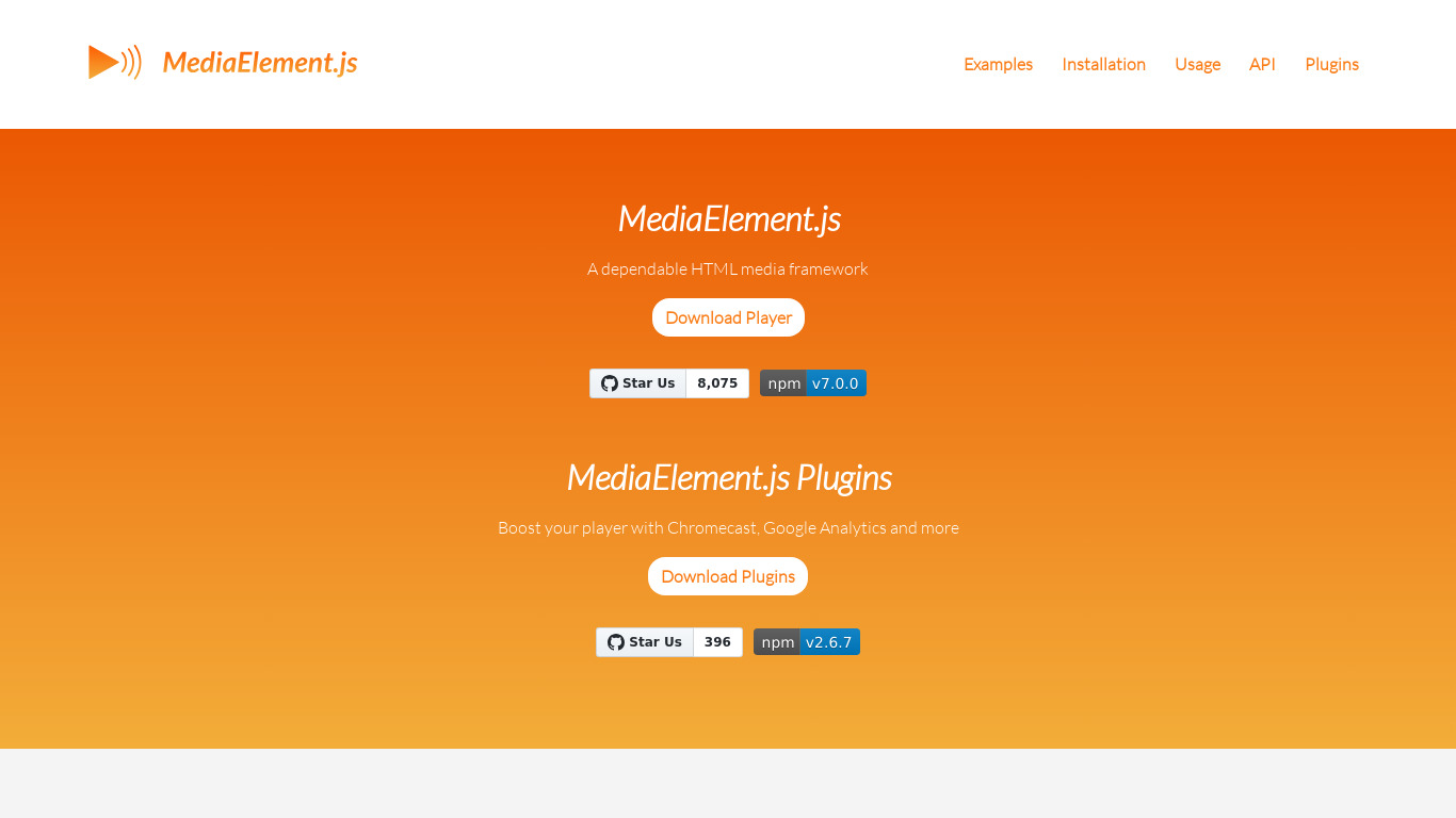 MediaElement.js Landing page