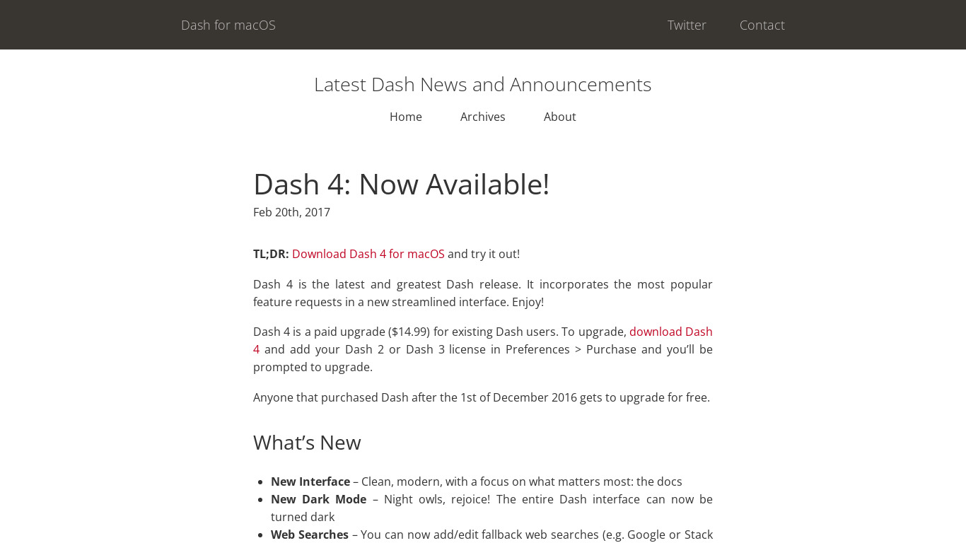 Dash 4 Landing page