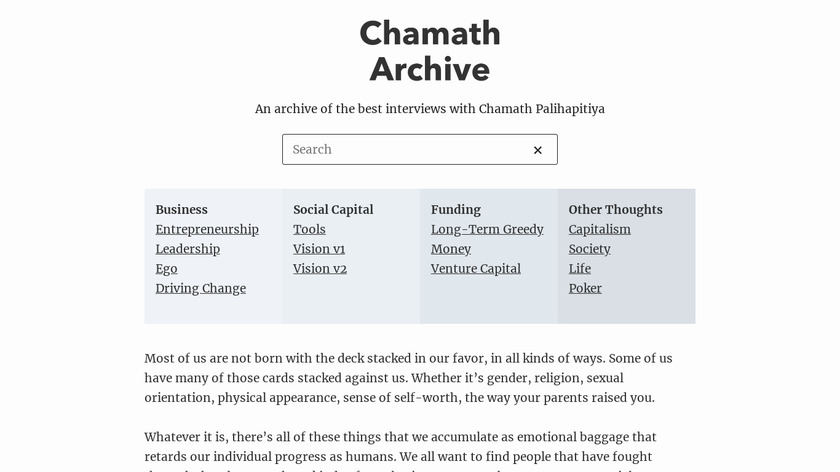 Chamath Archive Landing Page