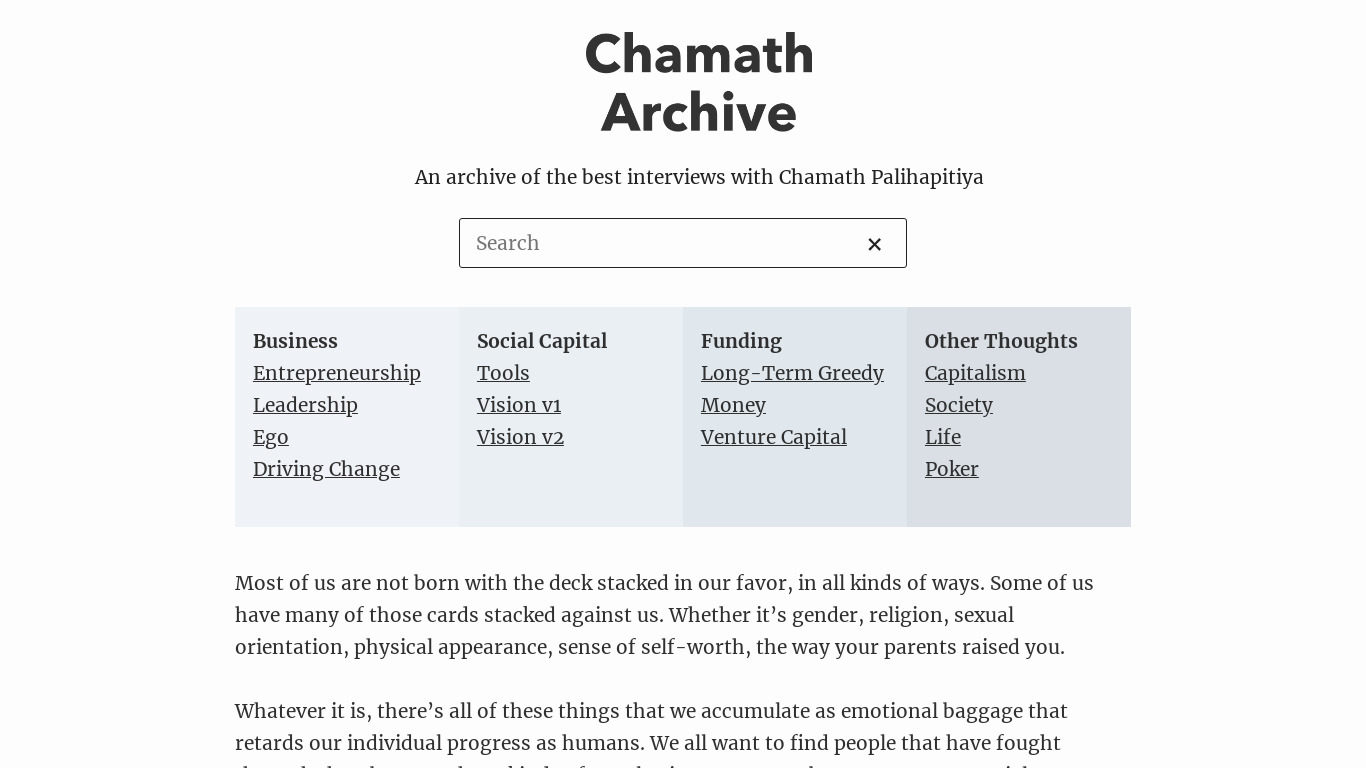 Chamath Archive Landing page