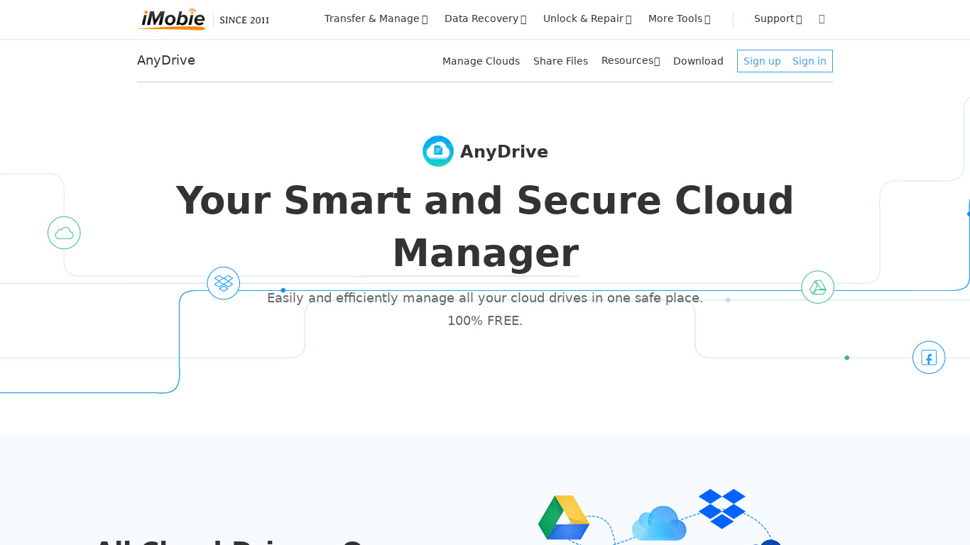 AnyTrans for Cloud Landing page