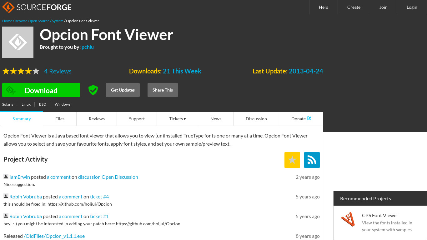Opcion Font Viewer Landing page