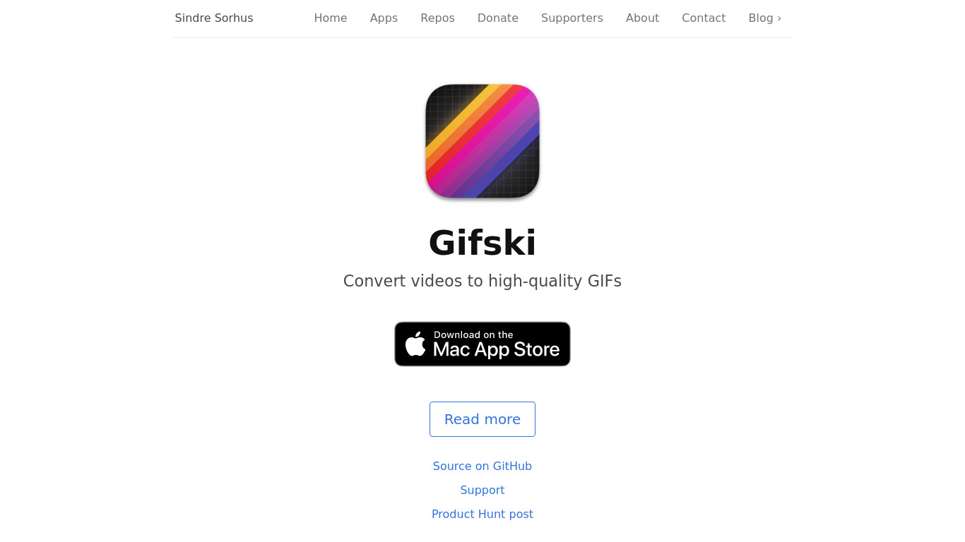 sindresorhus.com Gifski Landing page