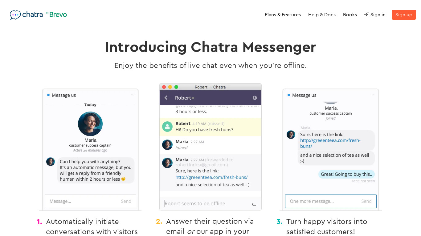 Chatra Messenger Landing page