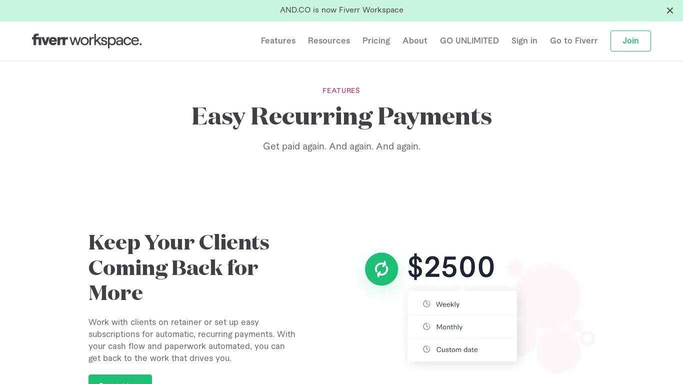 Recurring Payments Landing page
