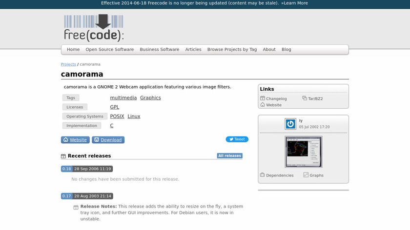 sourceforge.net Camorama Landing Page