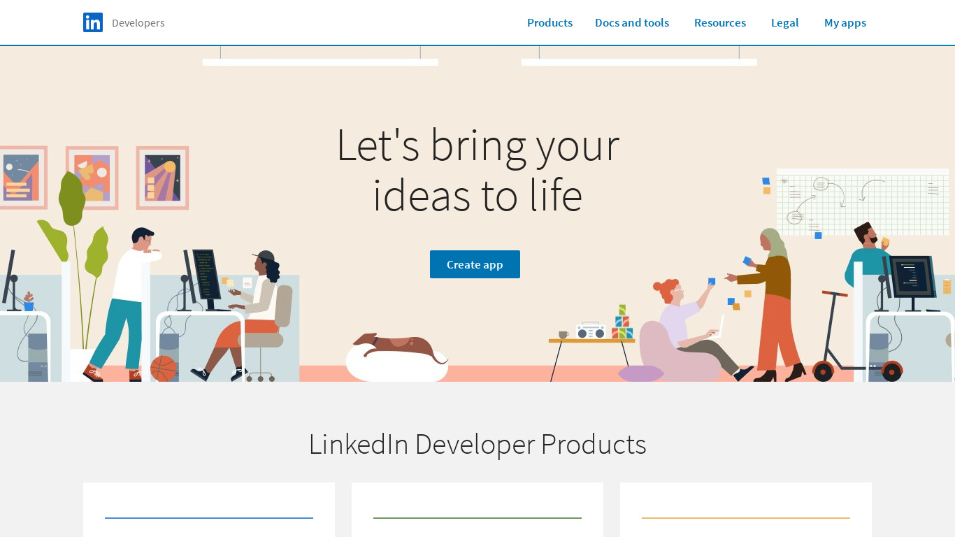 LinkedIn Developers Landing page