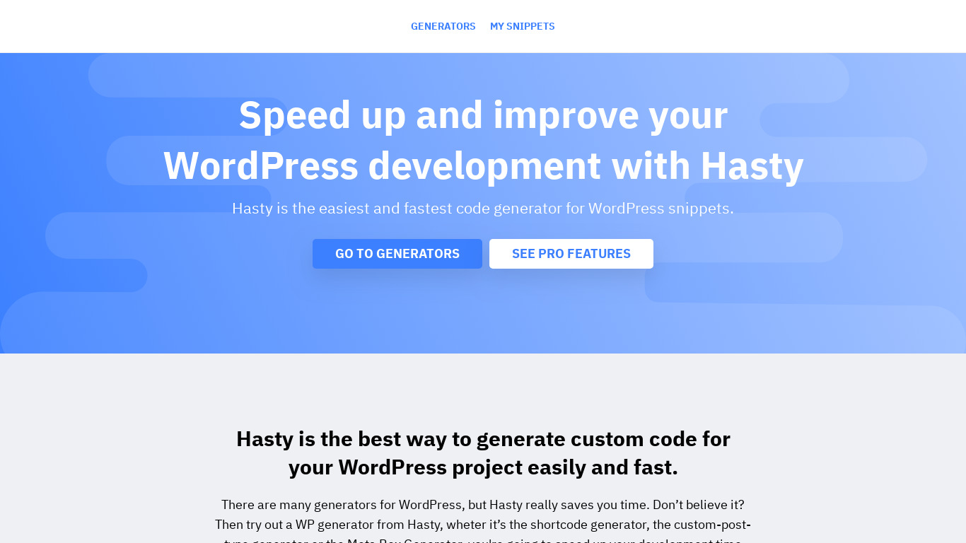 Hasty Landing page