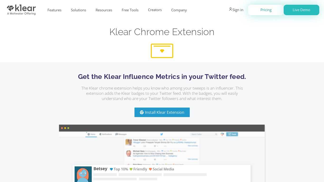 Klear Chrome Extension Landing page