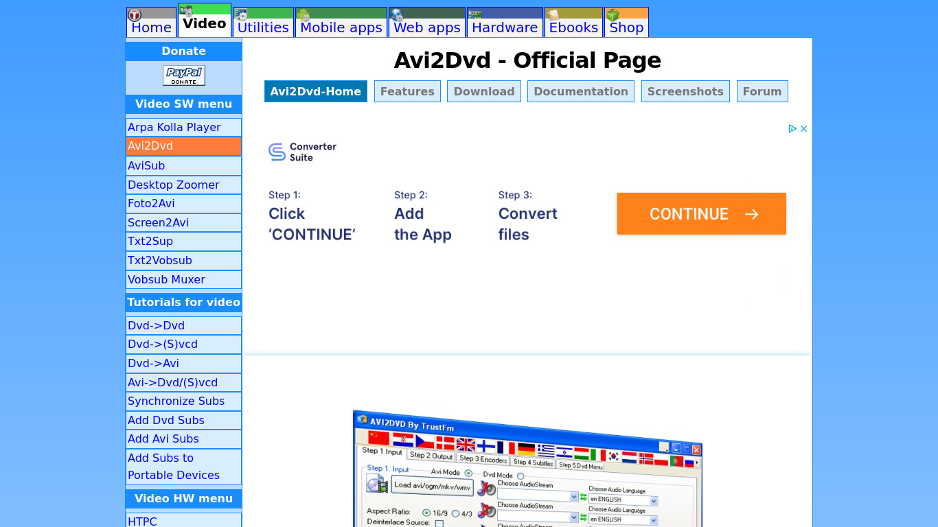 Avi2DVD Landing page