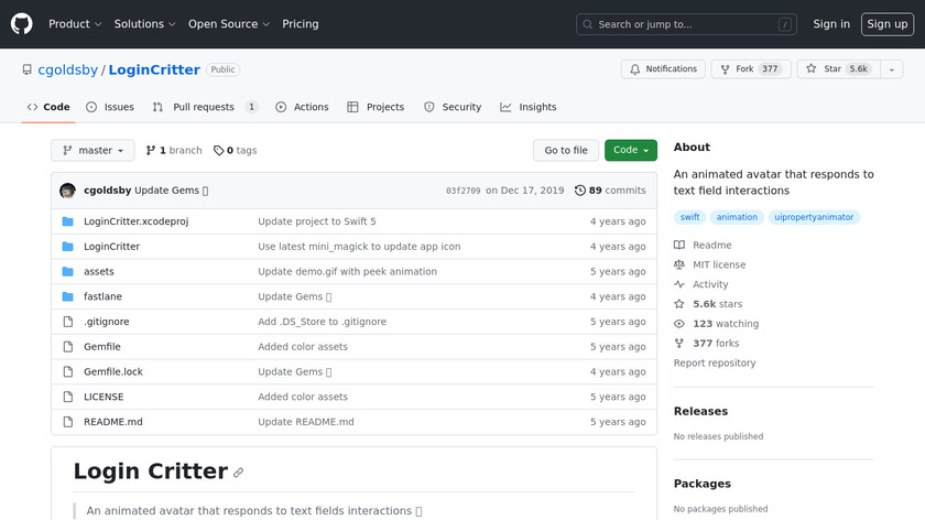 Login Critter Landing Page