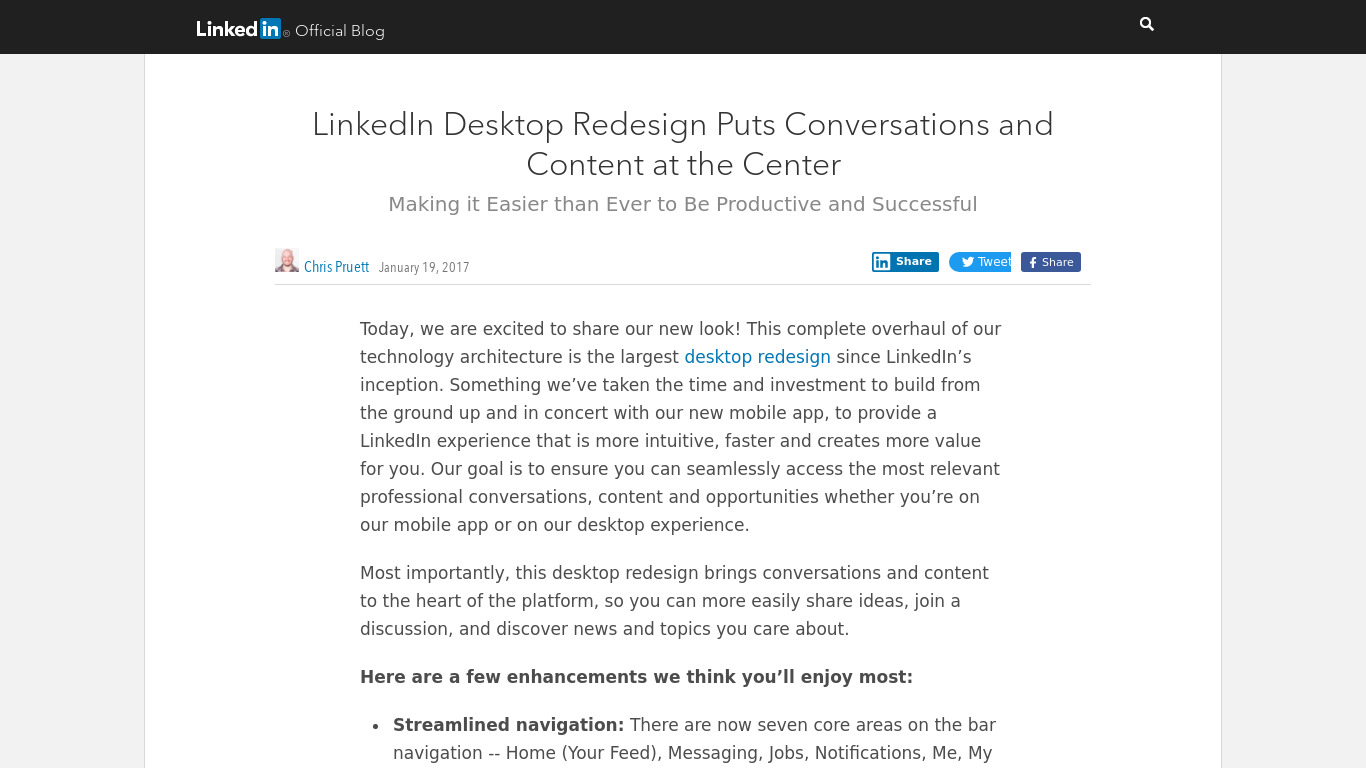 LinkedIn Desktop Redesign Landing page