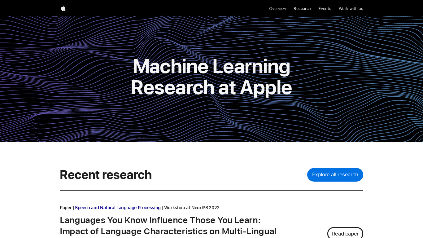 Apple Machine Learning Journal Landing page