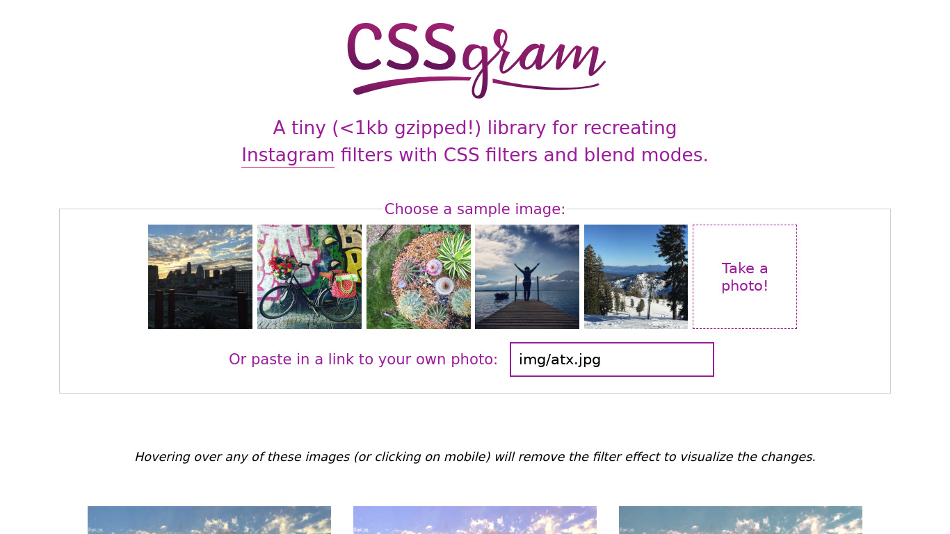 CSSGram Landing page