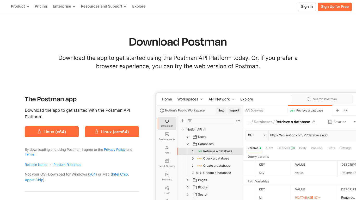 Postman for Mac (Beta) Landing page