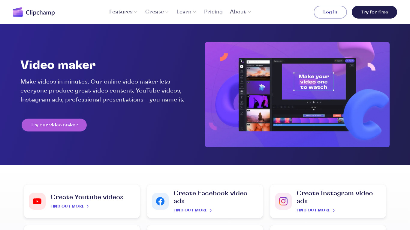Clipchamp Create Landing page